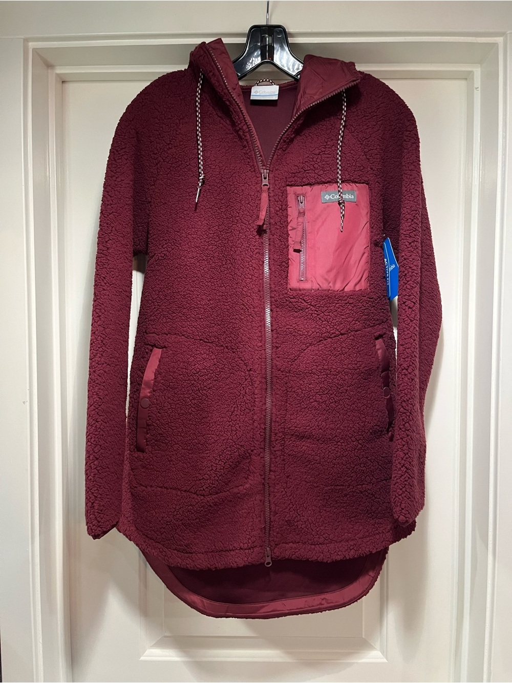 Womens Medium Columbia Winter Warmth Full Zip Hoodie Jacket Wine Sherpa Fleece